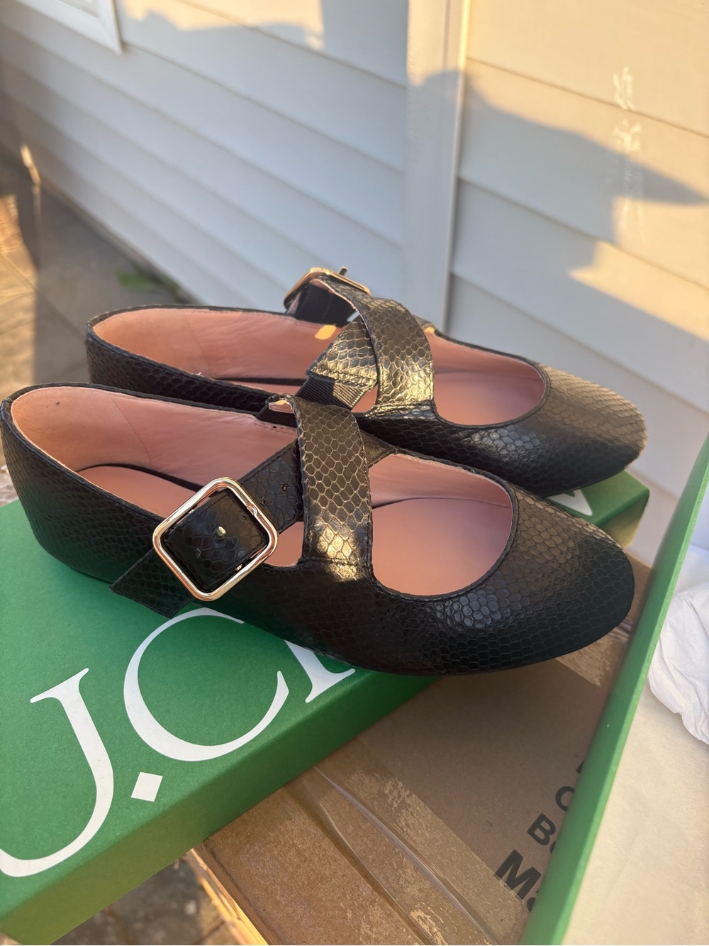 New J. Crew Black Textured Mary Jane Flats with Buckle